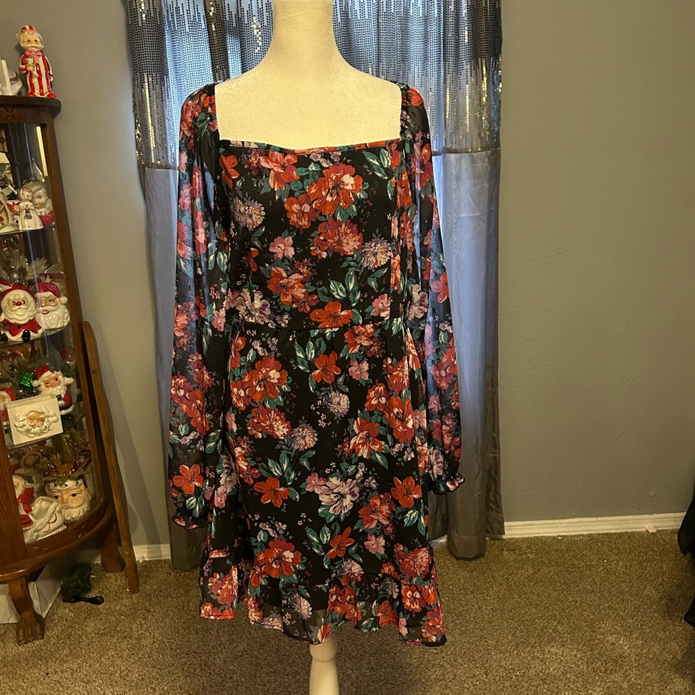 Peach Love California Floral Long Sleeve Dress